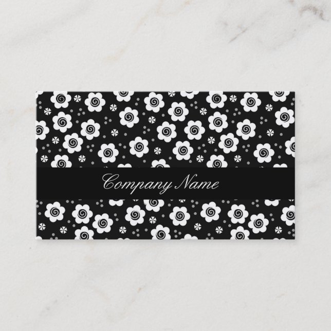Cute black white flowers Business Card (Front)