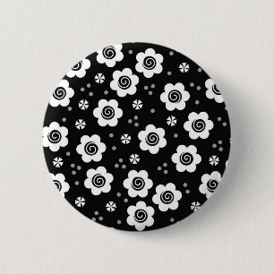 Cute black white flowers Button