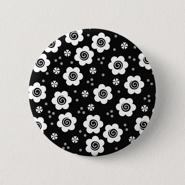 Cute black white flowers Button (Front)