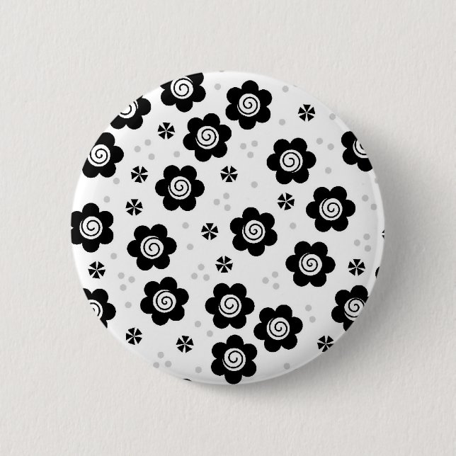 Cute black white flowers Button (Front)