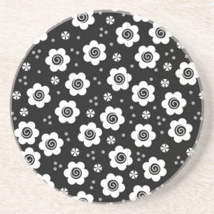 Cute black white flowers coaster