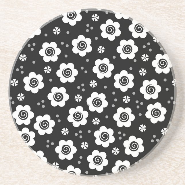 Cute black white flowers coaster (Front)