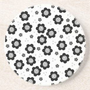 Cute black white flowers coaster