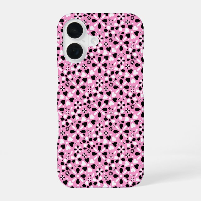 Cute black white flowers iPhone 16 case (Back)