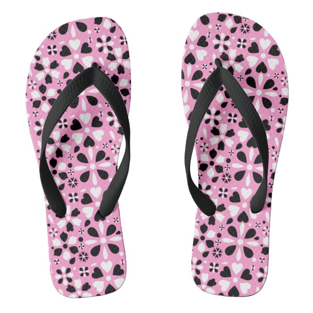 Cute black white flowers jandals (Footbed)