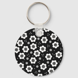 Cute black white flowers Keychain