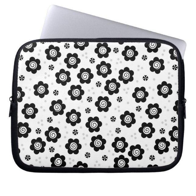 Cute black white flowers Laptop Sleeve (Front)