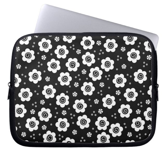 Cute black white flowers Laptop Sleeve (Front)