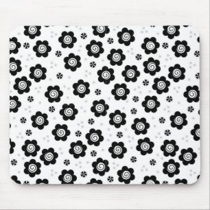Cute black white flowers mousepad