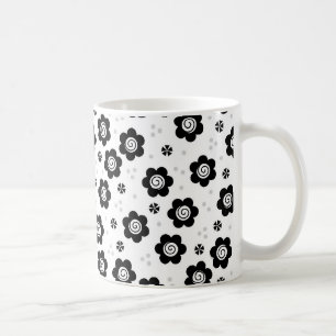 Cute black white flowers mug
