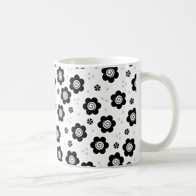 Cute black white flowers mug (Right)