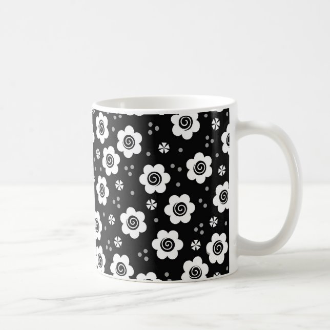 Cute black white flowers mug (Right)