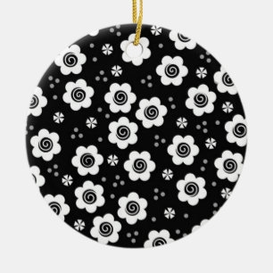 Cute black white flowers Ornament