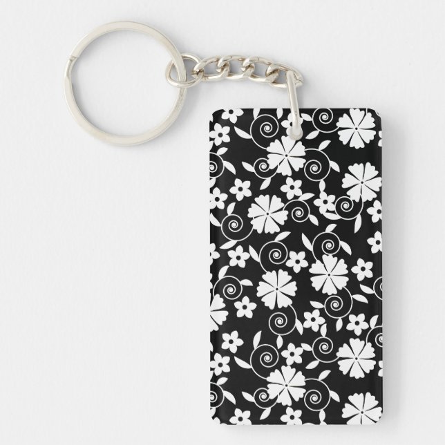 Cute black white flowers pattern LifeProof iPhone  Key Ring (Front)