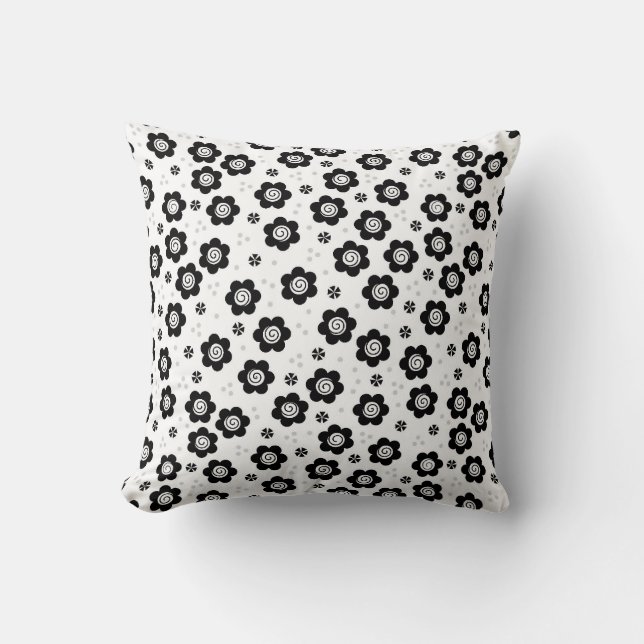 Cute black white flowers Pillow (Front)