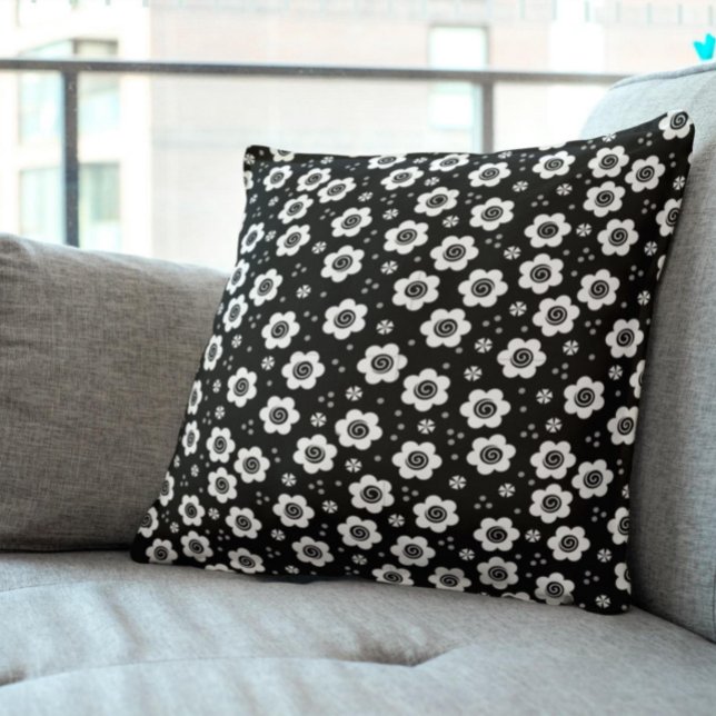 Cute black white flowers Pillow (Creator Uploaded)