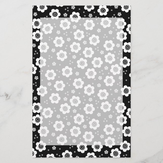 Cute black white flowers Stationery (Front)