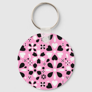 Cute black white flowers throw pillow key ring