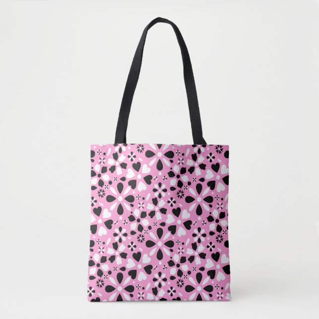 Cute black white flowers tote bag (Front)
