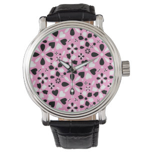 Cute black white flowers watch