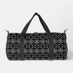 Cute Black & White Geometric Flower Pattern Duffle Bag