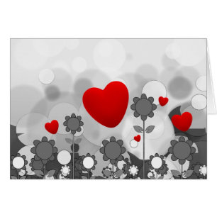 Cute Black/White/Grey Flowers w/Big Red Heart