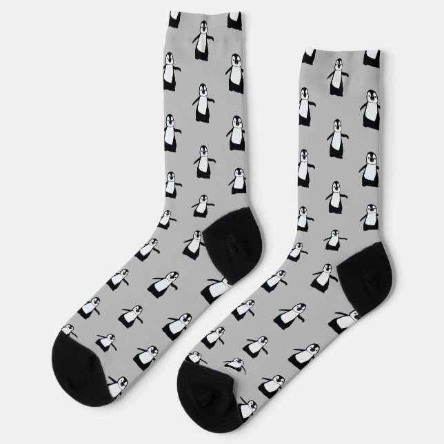 Cute Black white grey Penguin pattern Socks (Left)