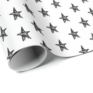 Cute black & white hand drawn Stars pattern Wrapping Paper