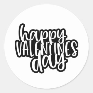 Cute black white Happy Valentine's day word art Classic Round Sticker