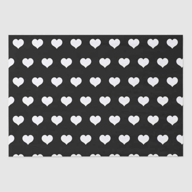 Cute Black White Heart Valentines Day Pattern  Tissue Paper (Front)