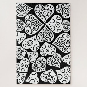 Cute black white hearts background design jigsaw puzzle