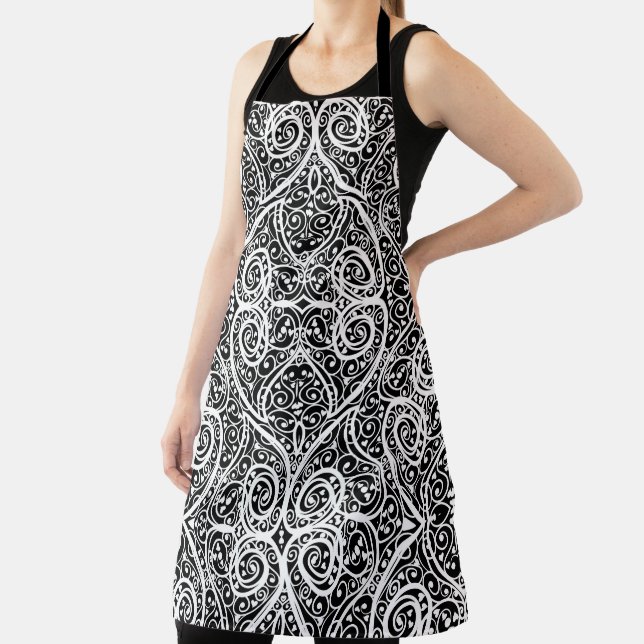 Cute black white hearts love background design lon apron (Insitu)