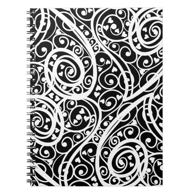 Cute black white hearts love background design lon notebook (Front)