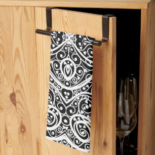 Cute black white hearts love background design lon tea towel