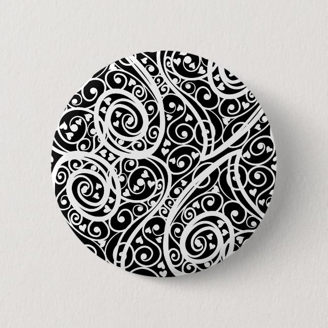 Cute black white hearts pattern 6 cm round badge (Front)
