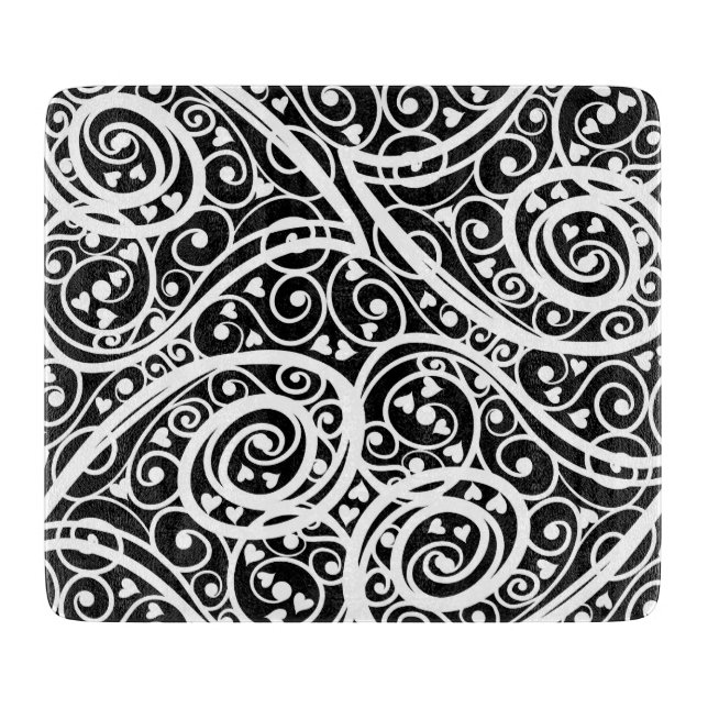 Cute black white hearts pattern cutting board (Front)