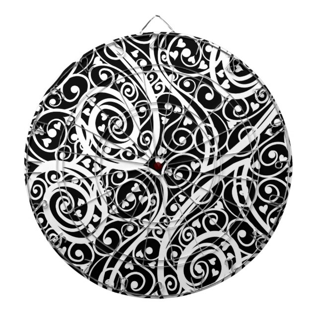 Cute black white hearts pattern dartboard (Front)