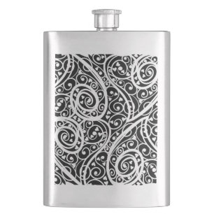 Cute black white hearts pattern hip flask