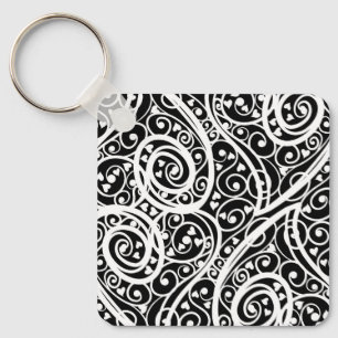 Cute black white hearts pattern key ring
