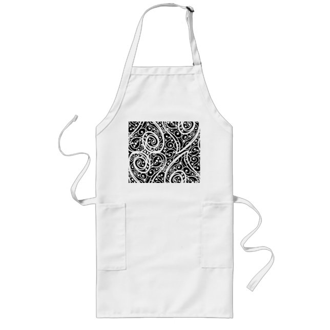 Cute black white hearts pattern long apron (Front)