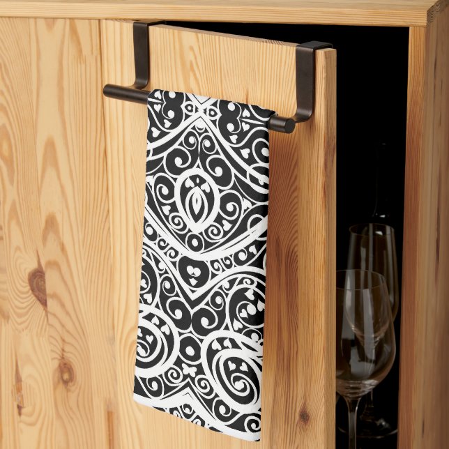 Cute black white hearts pattern tea towel (Thirds Fold)