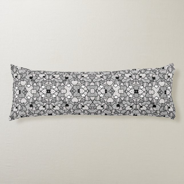 Cute black white hearts patterns body cushion (Front)