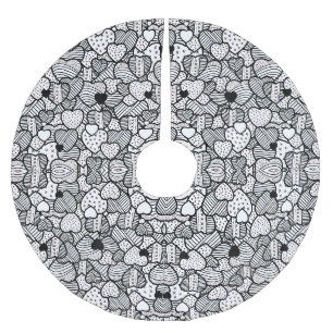 Cute black white hearts patterns brushed polyester tree skirt