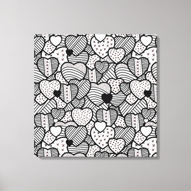 Cute black white hearts patterns canvas print (Front)