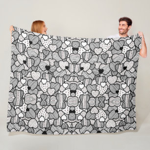 Cute black white hearts patterns fleece blanket