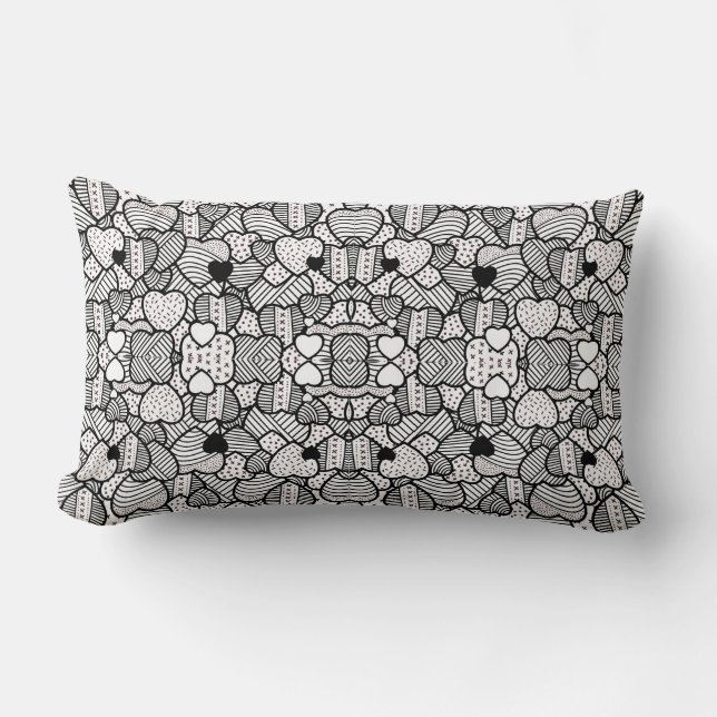 Cute black white hearts patterns lumbar cushion (Front)