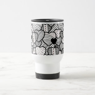 Cute black white hearts patterns travel mug