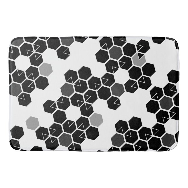 Cute black white hex data patterns bath mat (Front)