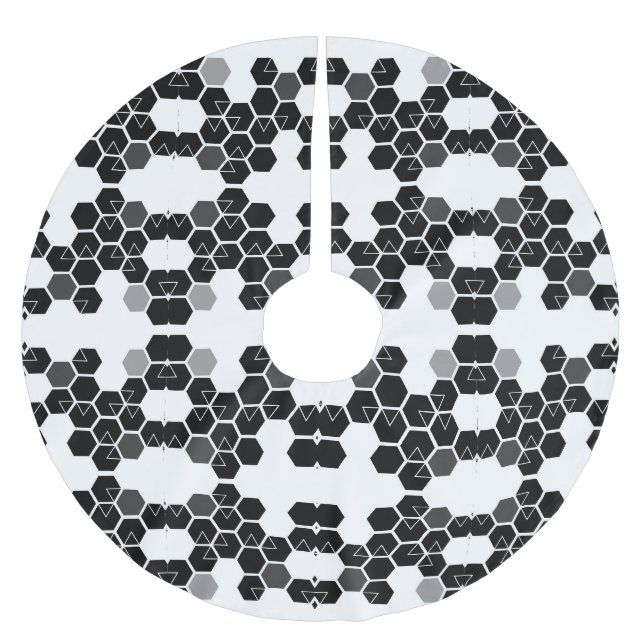 Cute black white hex data patterns brushed polyester tree skirt (Front)