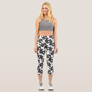 Cute black white hex data patterns capri leggings